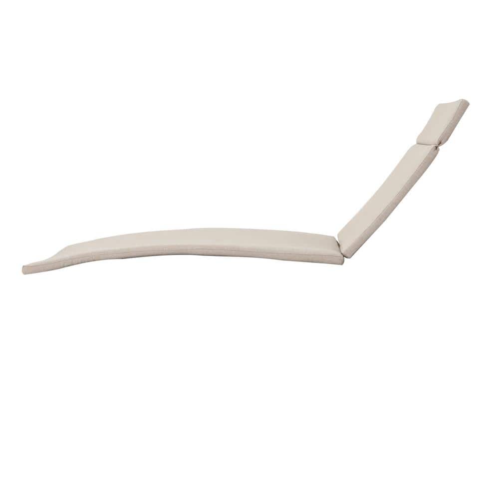 Noble House Salem Grey Faux Rattan Outdoor Chaise Lounge with Beige