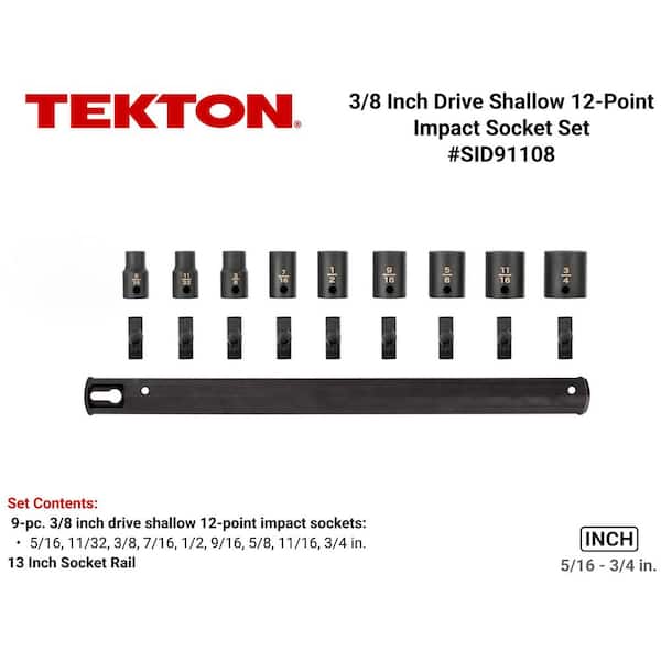 3/8 in. Drive 12-Point Impact Socket Set (9-Piece) (5/16-3/4 in.) - Rails