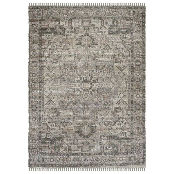 5 ft. x 7 ft. Gray Dark Gray And Dark Pink Oriental Hand Woven Area Rug With Fringe