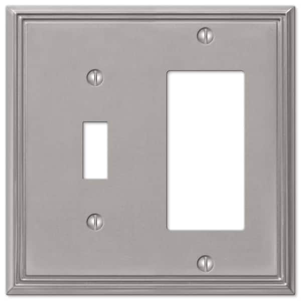 AMERELLE Rhodes 2 Gang 1-Toggle and 1-Rocker Metal Wall Plate - Brushed Nickel