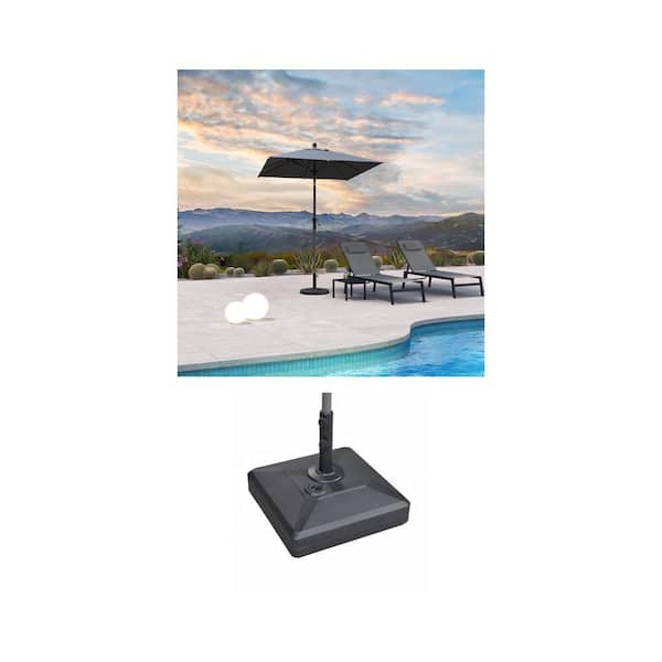 6 ft. Square Gray Aluminum Crank and Tilt Market Umbrella with 115 lbs. Black Umbrella Base