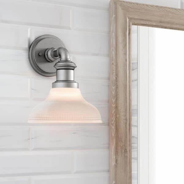 Foxcroft 5 in. Antique Nickel Sconce with Clear Prismatic Glass Shade