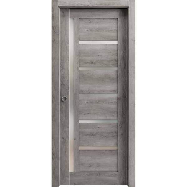 Sartodoors 24 in. x 84 in. 1 Panel Nebraska Grey Finished Solid MDF Sliding Door with Hardware