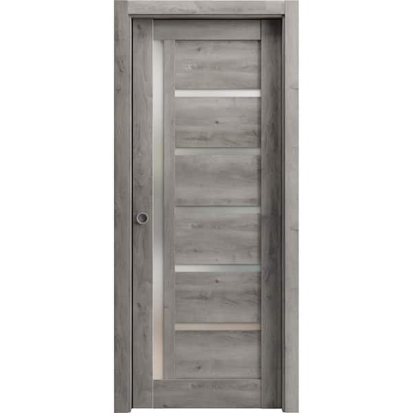 Sartodoors 24 in. x 96 in. 1 Panel Nebraska Grey Finished MDF Sliding Door with Hardware