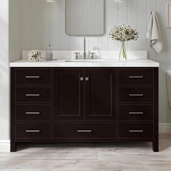 ARIEL Cambridge 60 in. W x 22 in. D x 36 in. H Single Rectangle Sink Bath Vanity in Espresso with Carrara White Quartz Top