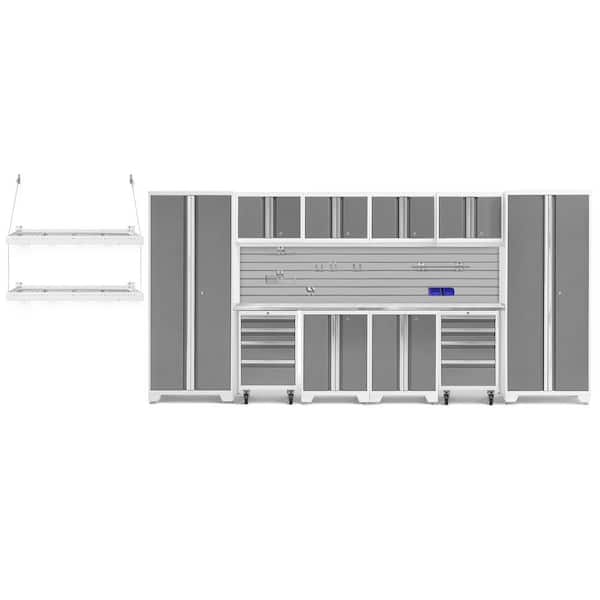 NewAge Products Bold Series 156 in. W x 76.75 in. H x 18 in. D 24-Gauge Steel Garage Cabinet Set in Platinum (12-Piece)