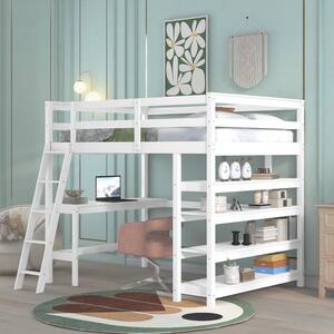 URTR Twin Size Wood Brown Loft Bed with Desk, Ladder, Loft Beds with ...