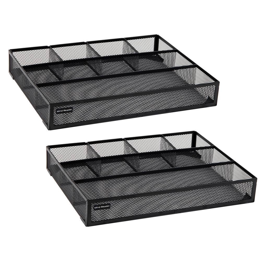Mind Reader Mind Reader 2 Piece Mesh Deep Drawer Organizer, Desk Accessories Organizer, Black Wire Mesh 6 Compartments, Storage Drawer Organizer, Black