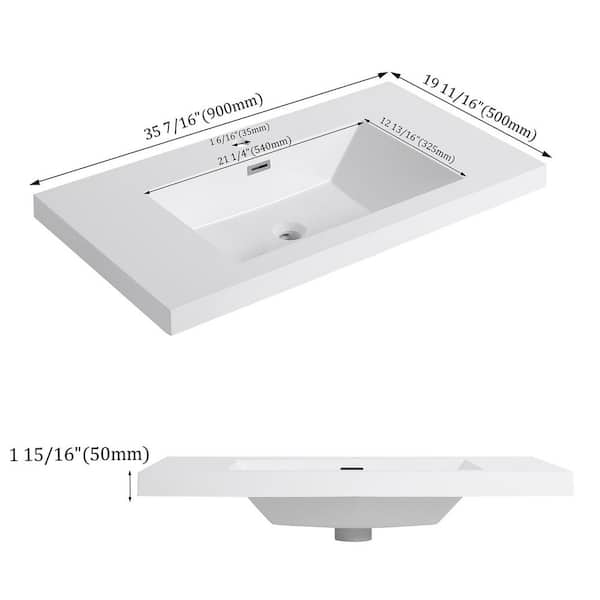 35.44 in. Drop-In Rectangular Resin Bathroom Sink in Gloss White