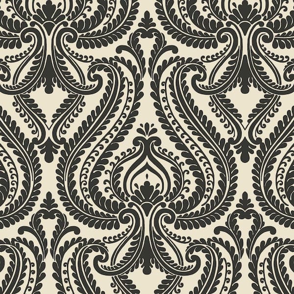 Unbranded Ingram, Imperial Black Modern Damask Paper Non-Pasted Wallpaper Roll (Covers 56.4 sq. ft.)
