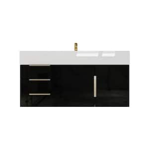 Bethany 42 in. W x 20 in. D x 22 in. H Single Sink Floating Bath Vanity in Gloss Black with White Acrylic Top