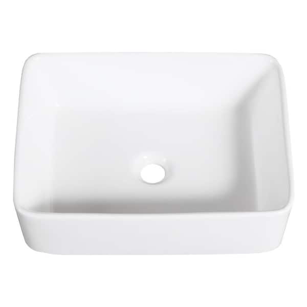 Kiera 19 in. Ceramic Vessel Rectangular Sink Basin in Glossy White