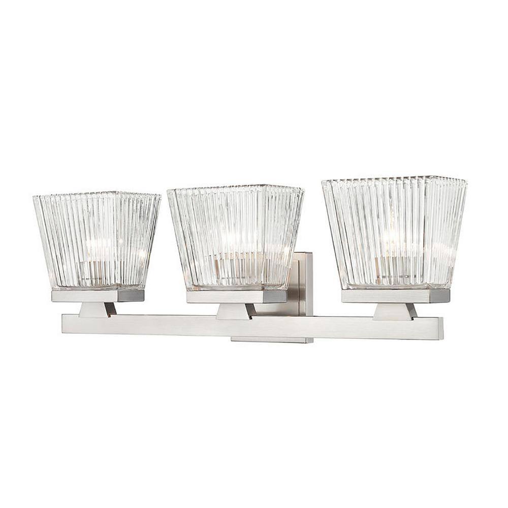 Astor 23 in. 3 Light Brushed Nickel Vanity with Clear Glass Shades