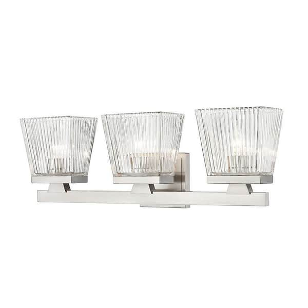 Astor 23 In 3 Light Brushed Nickel Vanity With Clear Glass Shades 1936 3v Bn The Home Depot 1171