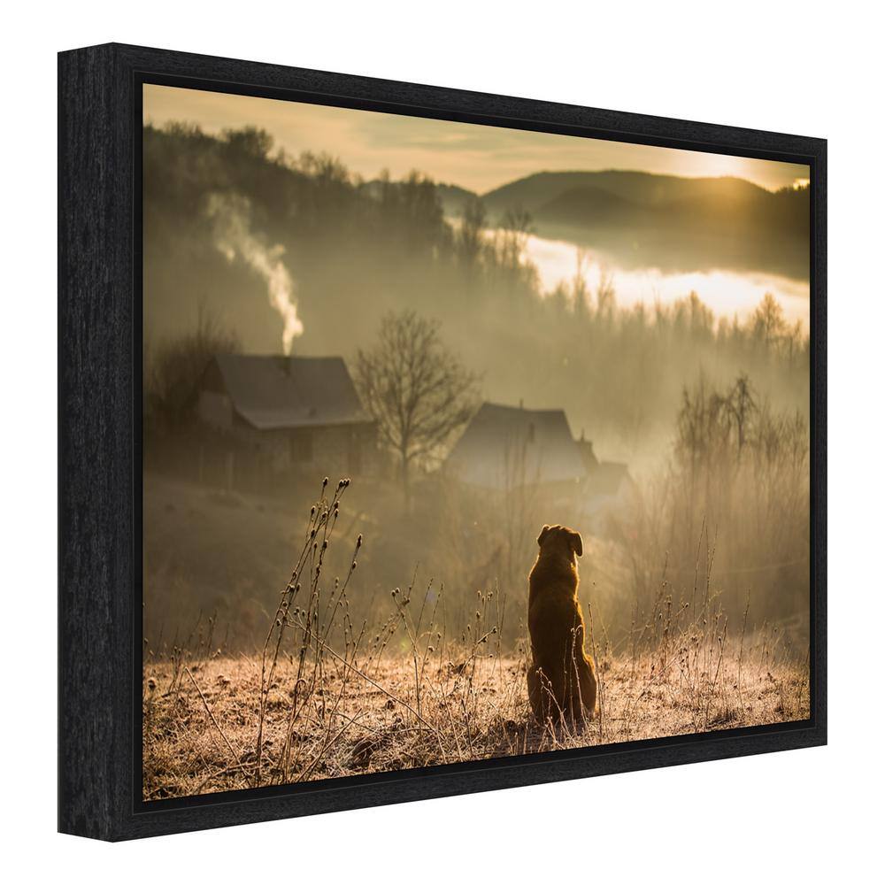 Tranquil Country Scene Dog Framed Canvas Art Print