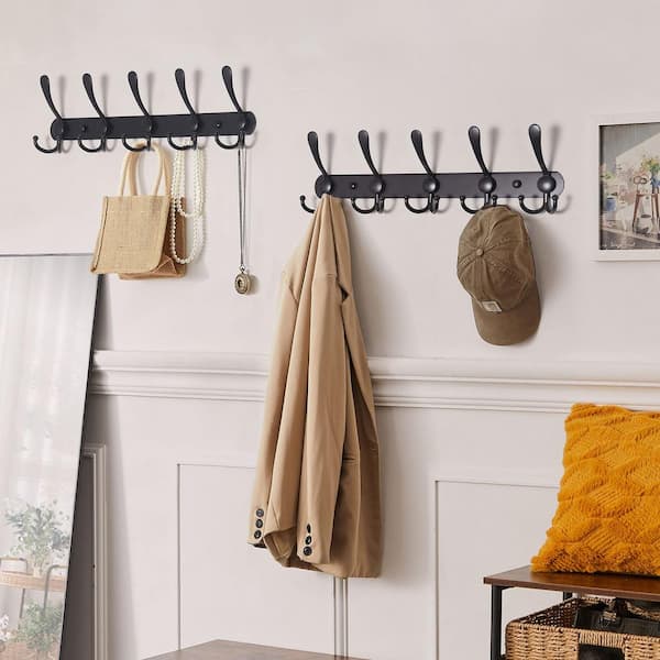 Angel Sar Black Metal Wall Mounted Coat Rack with 5-Tri Angel Sar Black Metal Wall Mounted Coat Rack with 5-Tri