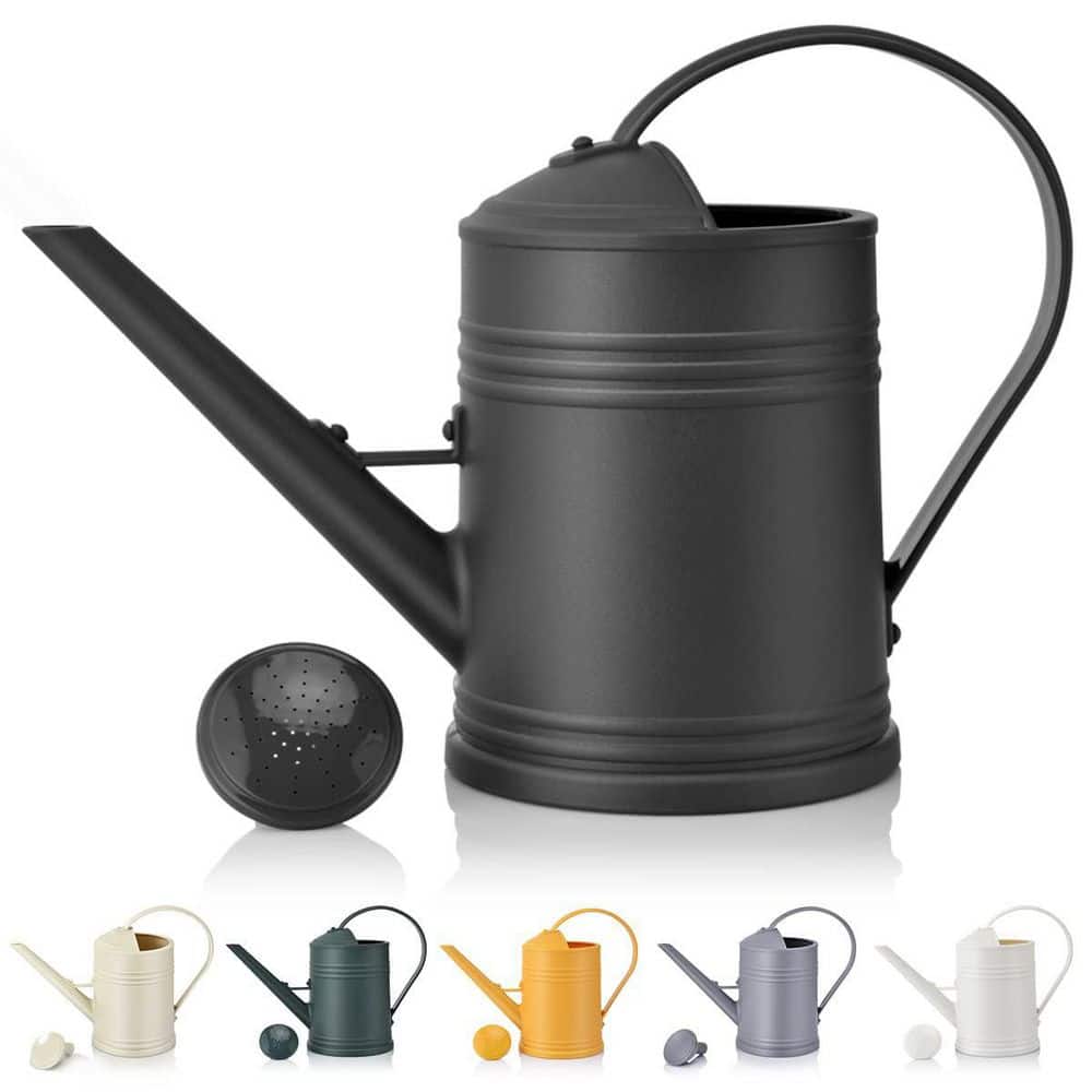 0.5 gal. Plastic Black Watering Can for Outdoor Plants and Garden Flower wi