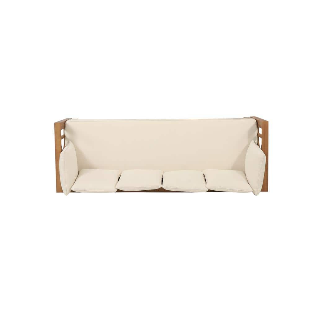 Reyes Teak Wood Outdoor Daybed Sofa with Beige Cushions