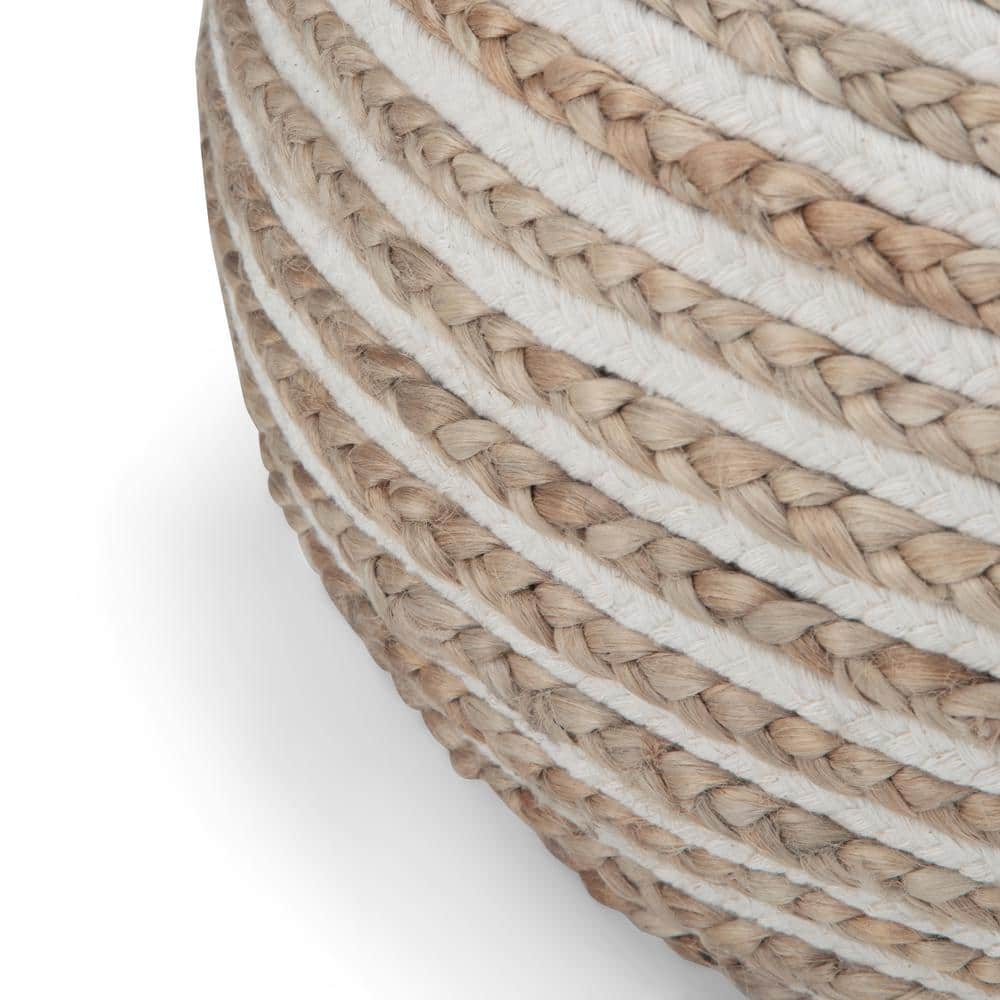 Natural Jute and Cotton Round Boho Pouf