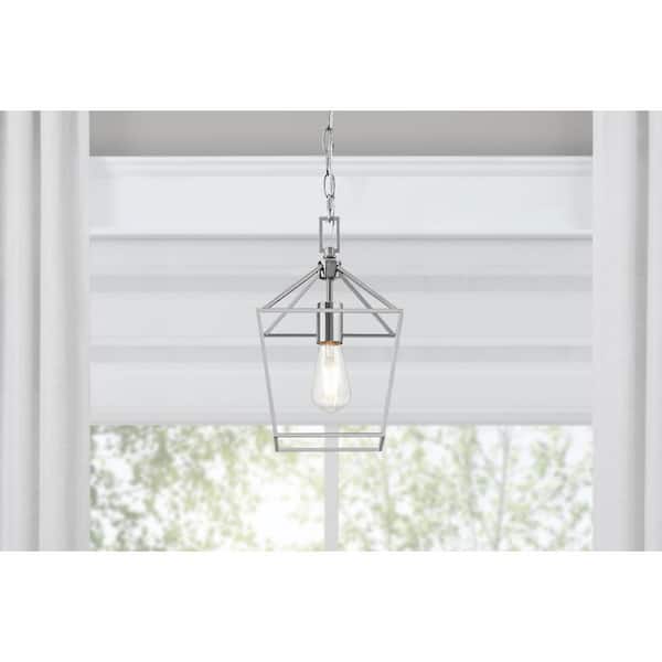 Home Decorators Collection Weyburn 1-Light Chrome Farmhouse Mini Pendant Light Fixture with Caged Metal Shade