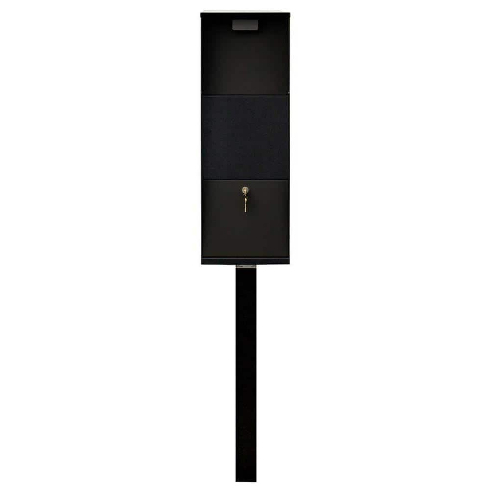 Black Steel Locking Post Mount Mailbox with Post