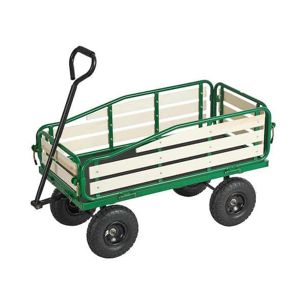 Pull-Along Wagon for Kids, 39 in. Toddler Wagons with Foldable Wooden Panel and Handle, 4.4 cu. ft. Metal Garden Cart