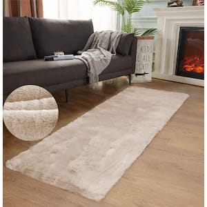 Mmlior Faux Rabbit Fur Light Brown 2 ft. x 6 ft. Fluffy Cozy Furry Area Rug