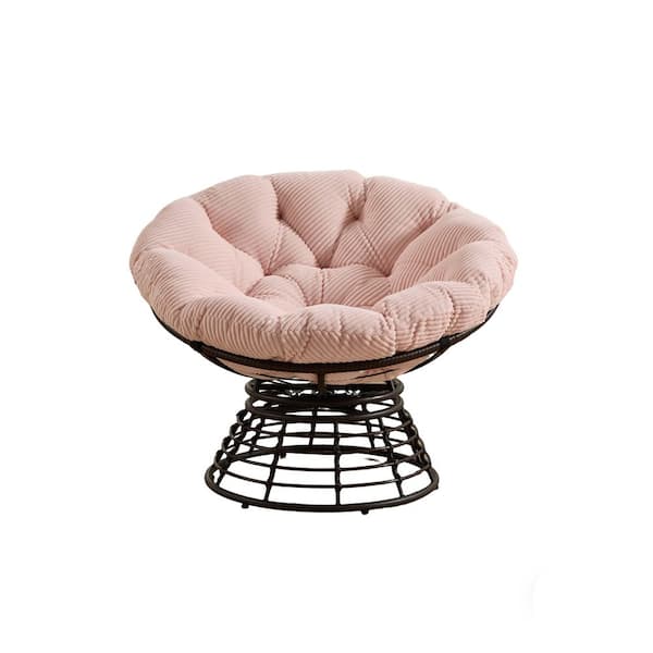 360° Swivel Indoor Outdoor Wicker Rattan Chair with Pink Cushion