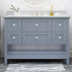 49 in. W x 22 in. D x 40 in. H Single Sink Freestanding Bath Vanity in Grey with White Marble Top and Storage Cabinet