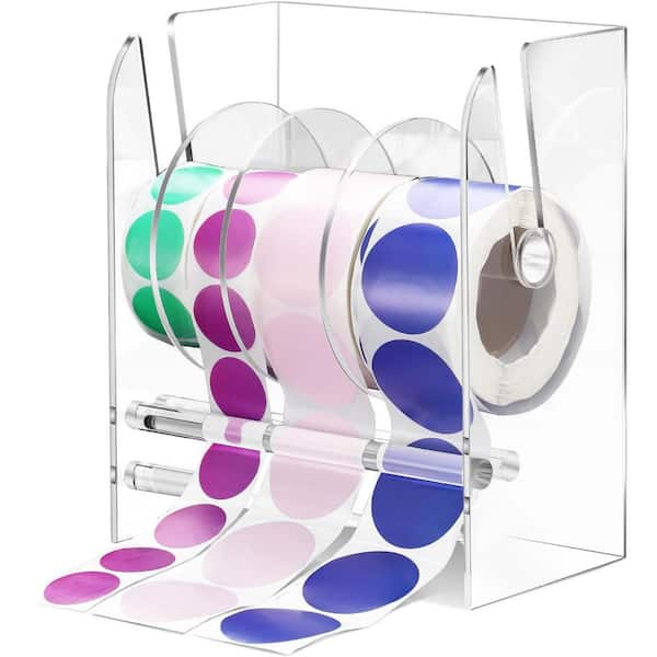 Unbranded 7.09 x 3.54 x 7.09 in. Acrylic Adjustable Label Dispenser Roll Sticker Holder Organizer for Office and Home