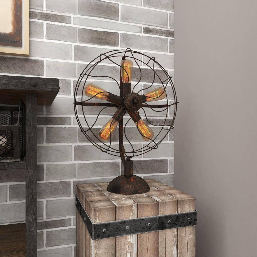 Bronze Vintage Fan Shape 5 Light Industrial Nightstand Lamp