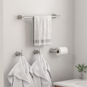 Bathroom Accessories Set 4-pack Towel Bar，Toilet Paper Holder ，2Robe Hooks Zinc Alloy in Brushed Nickel
