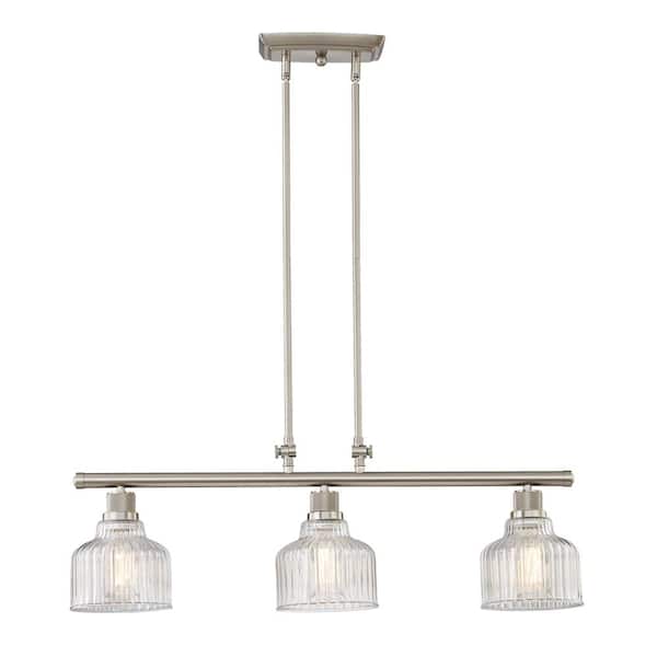 Unbranded Beziers 7 in. 3-Light Island in Satin Nickel with Clear Glass Pendant Light