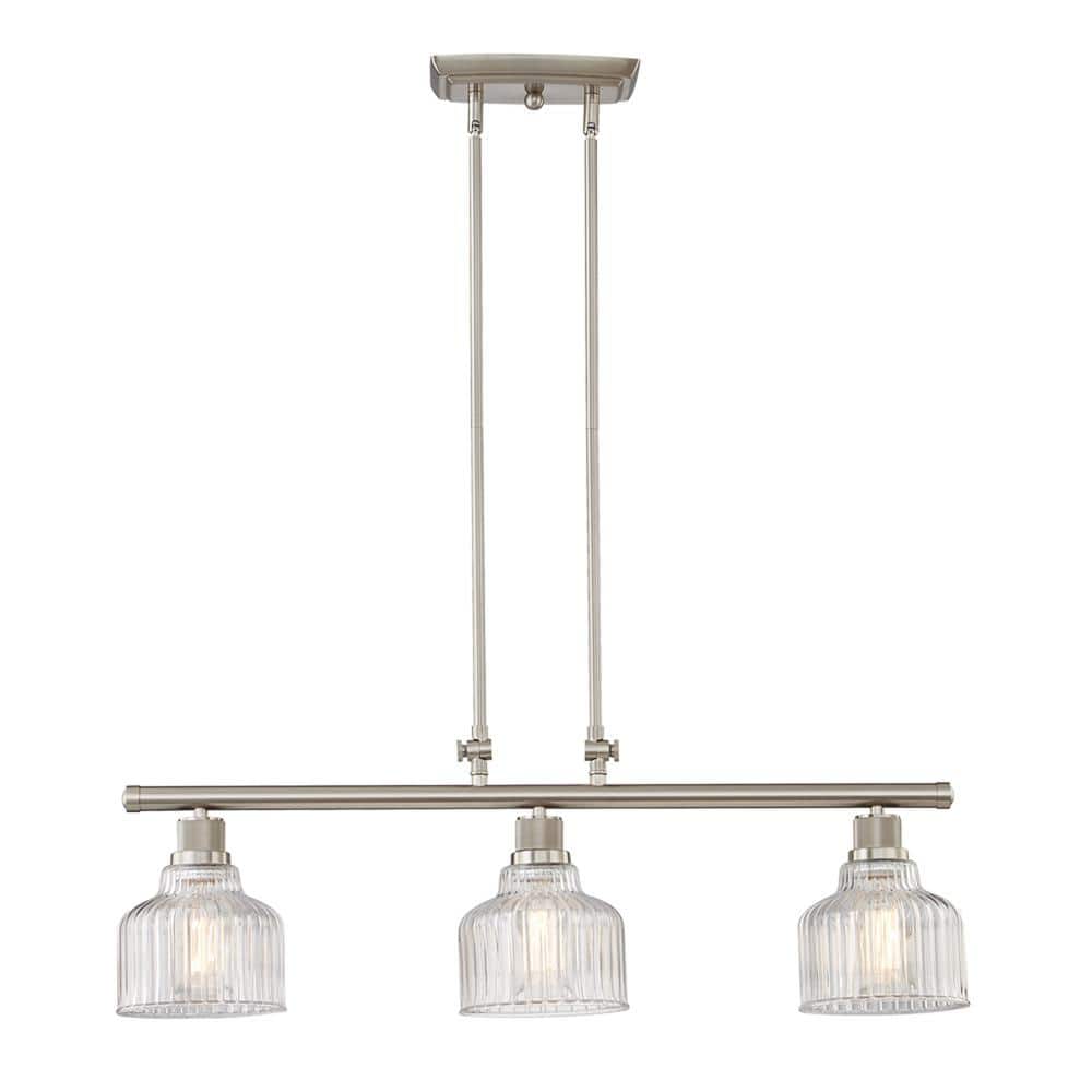 Beziers 7 in. 3-Light Island in Satin Nickel with Clear Glass Pendant ...