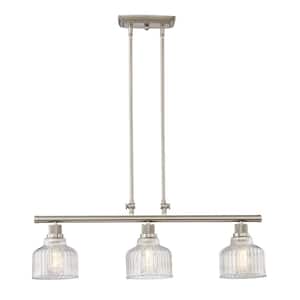 Beziers 7 in. 3-Light Island in Satin Nickel with Clear Glass Pendant Light