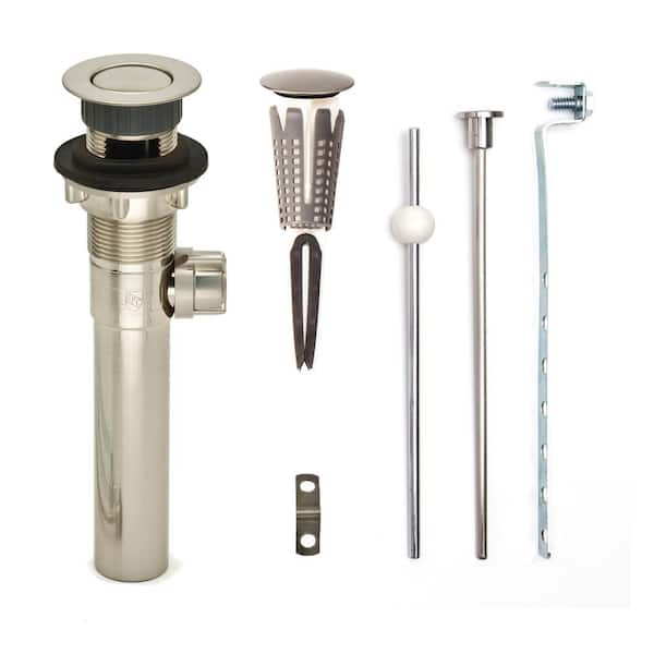 PF WaterWorks SinkSTRAIN Pop-Up Drain, Easy Remove Hair Catcher Stopper, Matching ABS Body w/Overflow, 1.6-2" Sink Hole, Br. Nickel