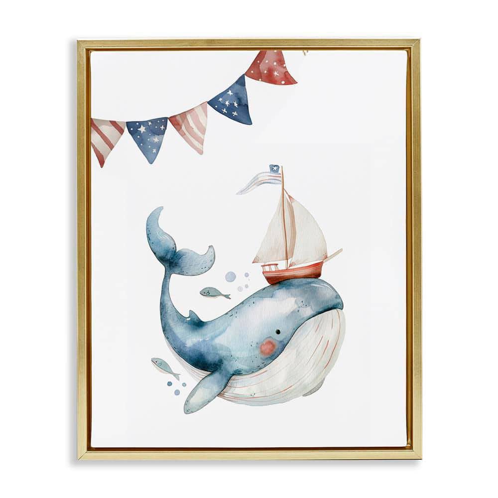Cute Sailor Whale by LSR Design Studio Gold Floater Frame Animal Graphic Art Print 21 in. x 17 in. price history on PriceWatchPro