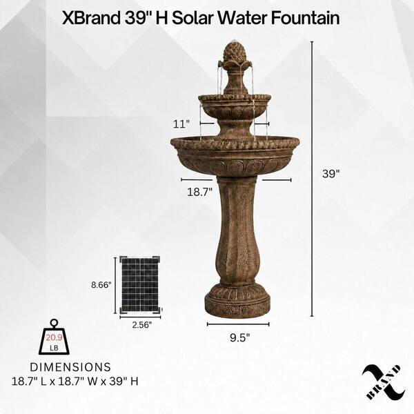 XBRAND 39 in. 2-Tier Outdoor Freestanding Solar Water Fountain