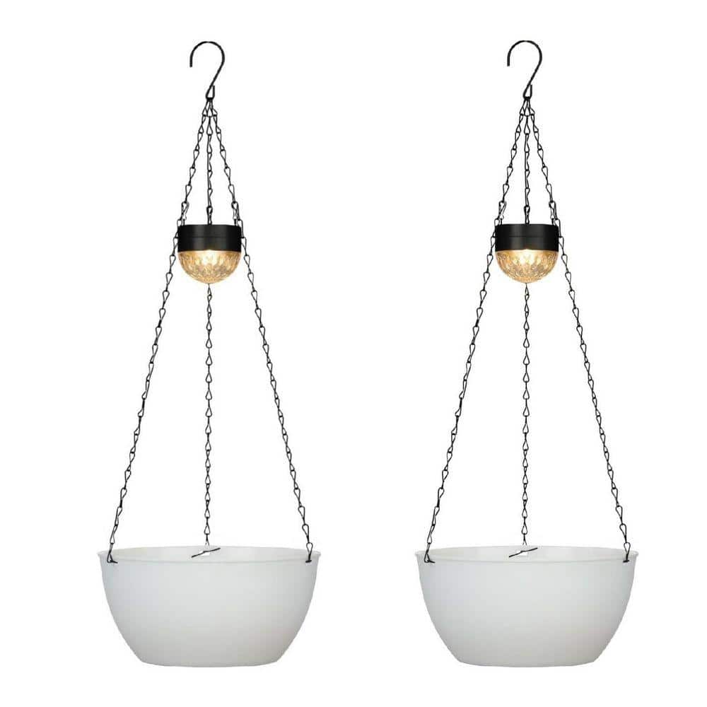 White Plastic Hanging Planters Basket for Outdoor Plants with Drainer ...