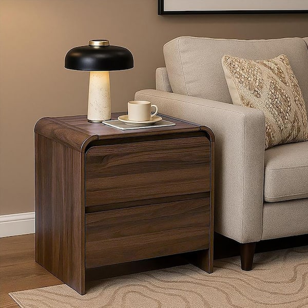 New Classic Furniture Mara 24 in. Walnut Rectangular Wood Top End Table with 2-Drawers