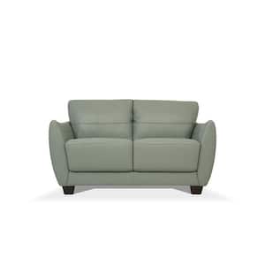 57 in. Watery Leather Solid Color Leather 2-Seater Loveseat with Black Solid Manufactured Wood Legs