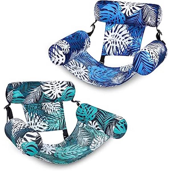 Unbranded Inflatable blue Pool Tropical Leaves Pattern Water Floating Chair ( 2-Pack )