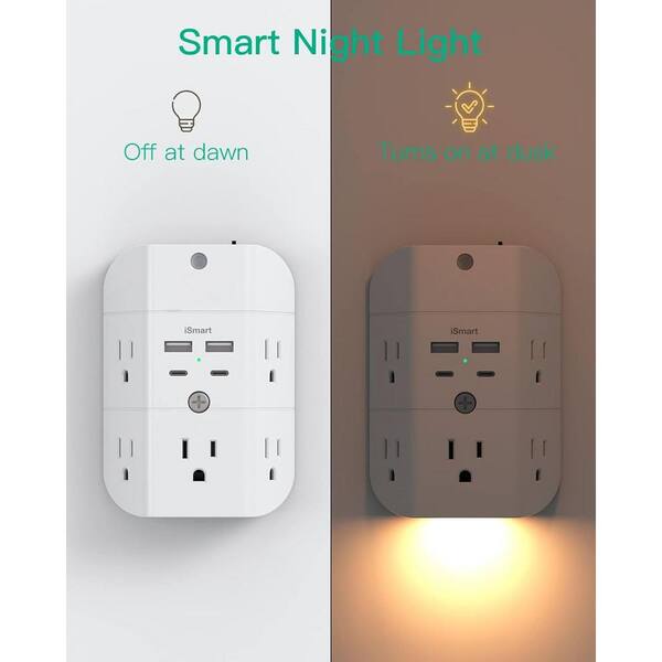 EKIEUDL - 5-Outlet Power Strip Surge Protector Extender Splitter with 4 USB Port in White
