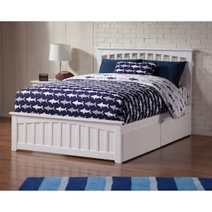 Mission White Full Solid Wood Storage Platform Bed with Matching Foot Board with 2 Bed Drawers