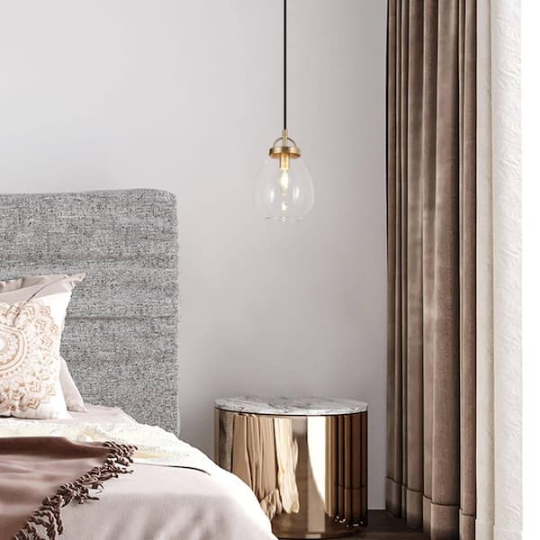 1-Light Dark Gold Kitchen Pendant Light, Modern Hanging Light with Oval Clear Glass Shade for Dining Room