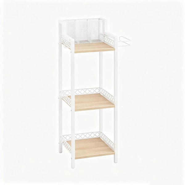 9.8 in. 3-Tier Bathroom Narrow Metal Standing Rack with Toilet Paper Holder for Cosmetic Vanity Kitchen Laundry in White