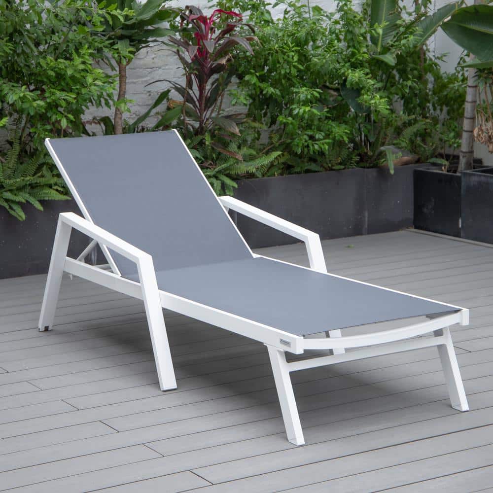 Gray Aluminum Patio Chaise Lounge Chair with Adjustable Backrest