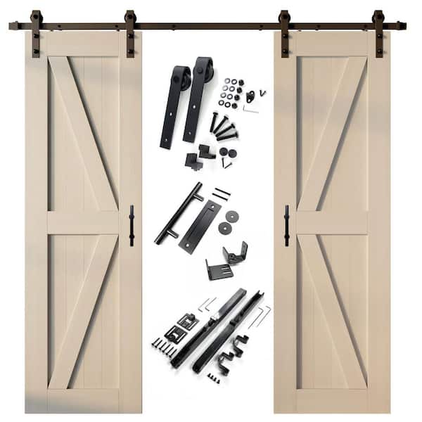 HOMACER 26 in. x 84 in. K-Frame Tinsmith Gray Double Pine Wood Interior Sliding Barn Door with Hardware Kit Non-Bypass
