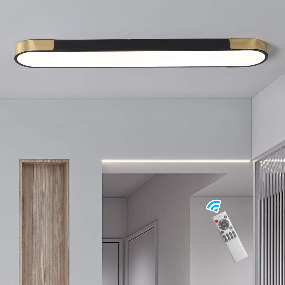 39.4 in. 48-Watt Modern Black and Gold Dimmable Integrated LED Flush Mount with White Acrylic Shade and Remote Included price history on PriceWatchPro