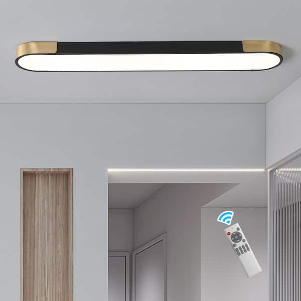 39.4 in. 48-Watt Modern Black and Gold Dimmable Integrated LED Flush Mount with White Acrylic Shade and Remote Included